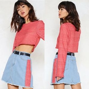 Nasty Gal Textured Side Stripe Denim Mini Skirt